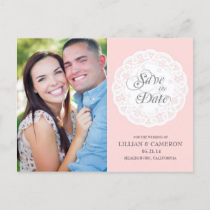 Blush Pink Lace Doily Save the Date Briefkaart