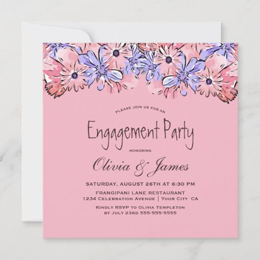Blush Pink Lavender Floral Engagement Party Kaart (Voorkant)