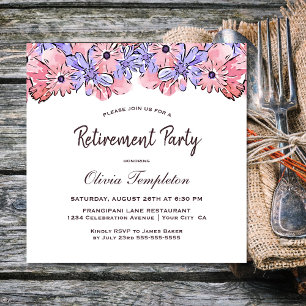 Blush Pink Lavender Floral Retirement Party Kaart