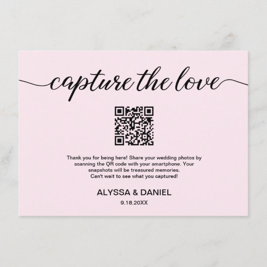 Blush Pink Leg de liefde QR-code trouwfoto vast Informatiekaartje (Voorkant)