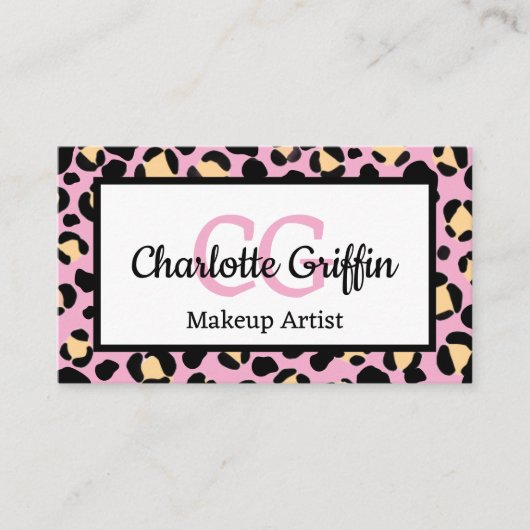 Blush Pink Leopard Print Lash & Make-up Artist Visitekaartje (Voorkant)