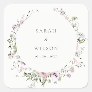 Blush Pink Lila Wildflower Circle Lijst Weddenscha Vierkante Sticker
