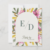 Blush Pink Lily Arched RSVP Card with QR Code (Devant)