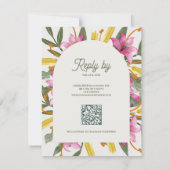 Blush Pink Lily Arched RSVP Card with QR Code Kaartje (Achterkant)