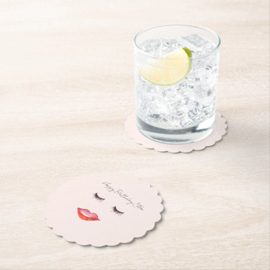 Blush Pink Lips and Eyelashes Birthday Kartonnen Onderzetters (Insitu)