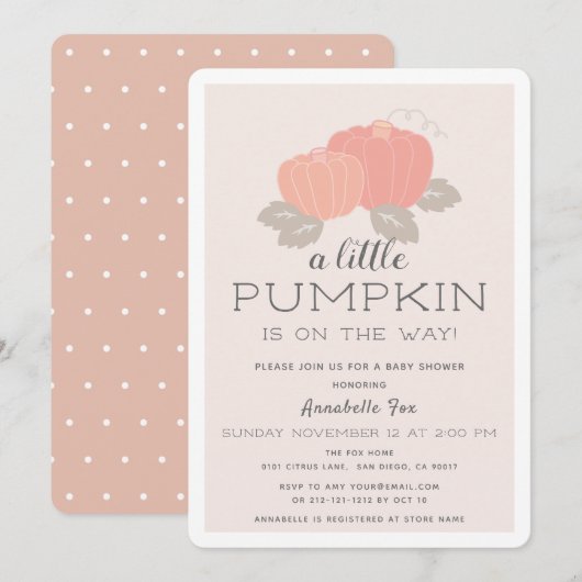 Blush Pink Little Pumpkin Baby shower Kaart (Voorkant / Achterkant)