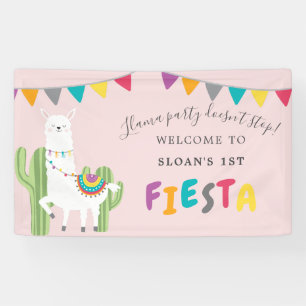 Blush Pink Llama Fun Cactus Birthday Party Welkom Spandoek
