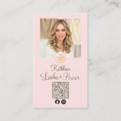 Blush Pink Logo QR Code Photo Lashes and Brows Visitekaartje (Voorkant)