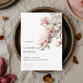 Blush Pink Magnolia Botanical Watercolor Wedding  Kaart