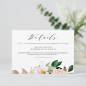 Blush Pink Magnolias & Hydrangeas Weddenschap Deta Informatiekaartje (Staand voorkant)