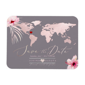 Blush Pink Map Elke bestemming De datum opslaan Magneet
