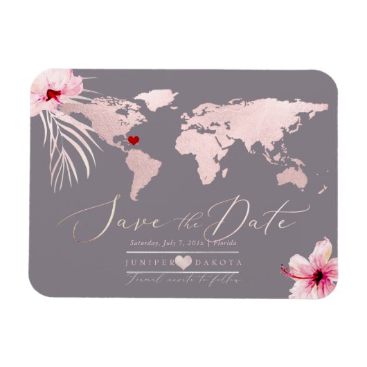 Blush Pink Map Elke bestemming De datum opslaan Magneet (Horizontaal)