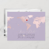 Blush Pink Map, elke bestemming Save the Date Briefkaart (Voorkant / Achterkant)