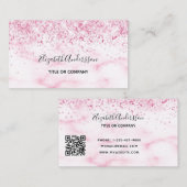 Blush pink marble confetti QR code Visitekaartje (Voorkant / Achterkant)