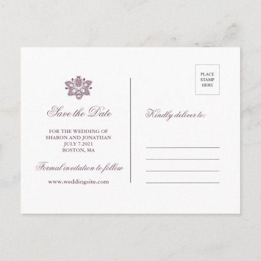 Blush Pink & Mauve Lace Bewaar de datum Aankondigingskaart (Achterkant)