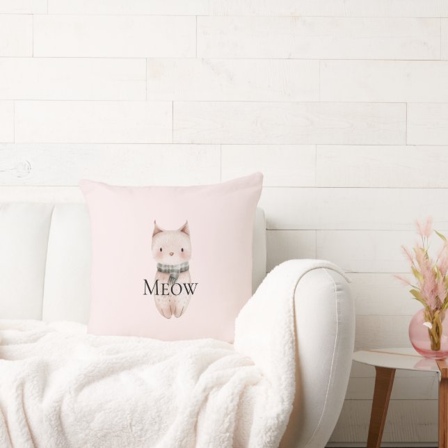 Blush Pink Meow Christmas Cat Gift Kussen (Bank)