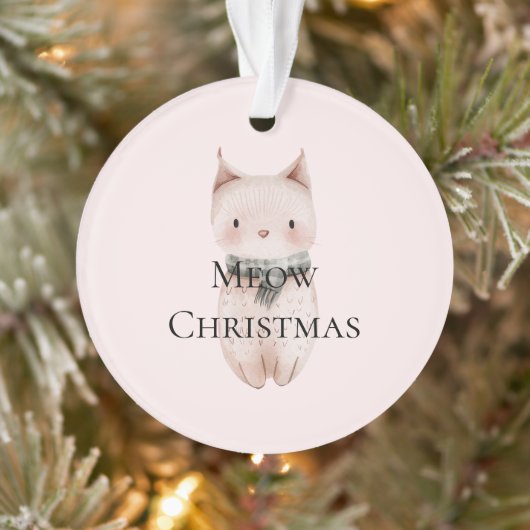 Blush Pink Meow Christmas Cat Gift Ornament (Boom)