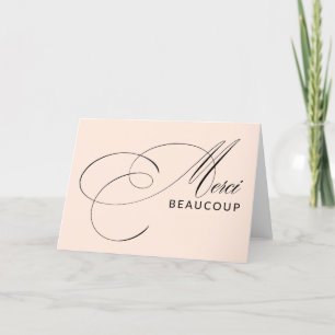 Blush Pink Merci Beaucoup Elegante Kalligrafie Bedankkaart