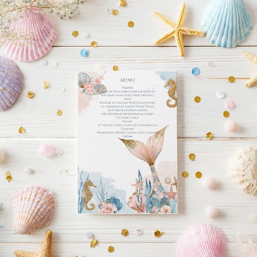 Blush Pink Mermaid Tail Baby shower Menu