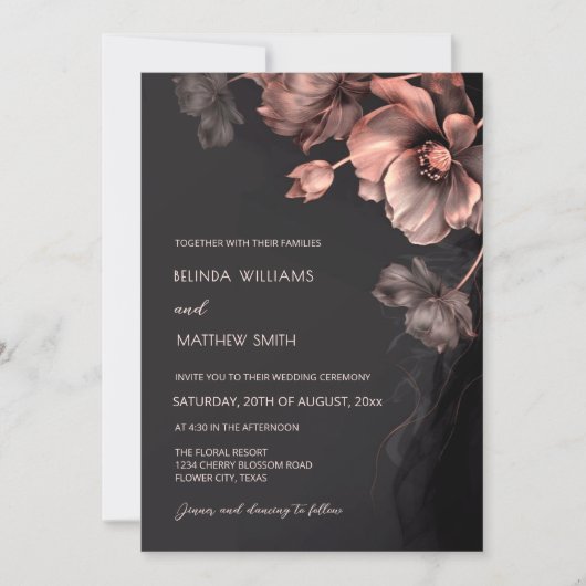 Blush Pink Metallic 3 D Flowers Wedding Invitation (Devant)