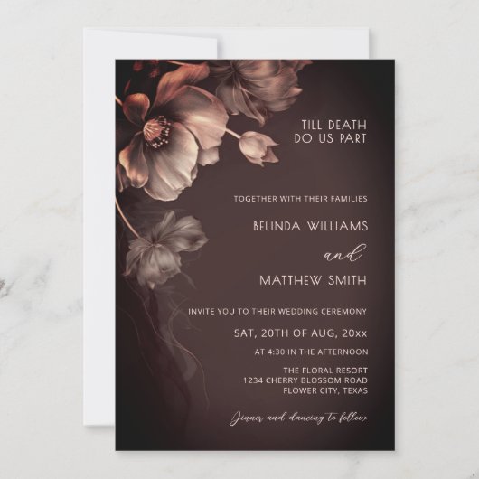 Blush Pink Metallic 3D Flowers Wedding Invitation Kaart (Voorkant)