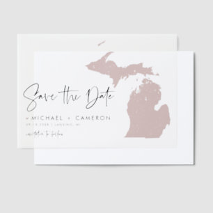 Blush Pink Michigan Kaart Minimalist Bewaar de dat Vellum Uitnodigingen