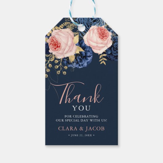 Blush Pink & Midnight Navy Florals Dank u voor uw Cadeaulabel (Voorkant)