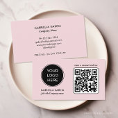 Blush Pink Minimal QR Code Logo Visitekaartje