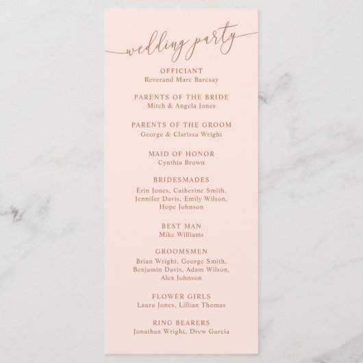 Blush Pink Minimal Wedding Ceremony Program Programma (Achterkant)