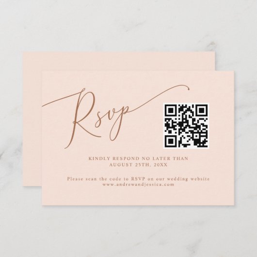 Blush Pink Minimal Wedding QR Code RSVP Kaartje (Voorkant / Achterkant)
