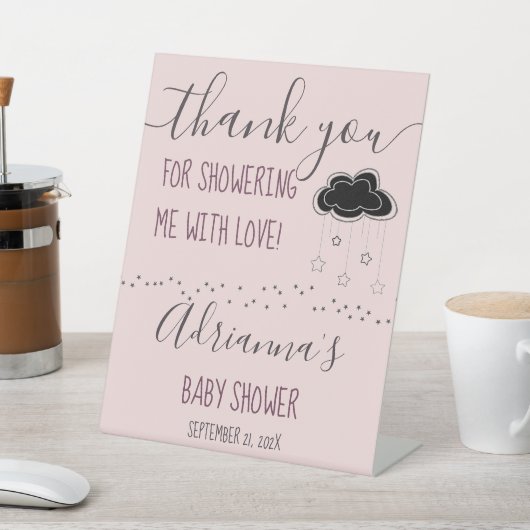 Blush Pink Minimale Moderne Dank u Baby shower Reclamebord Met Voetstuk (Insitu)