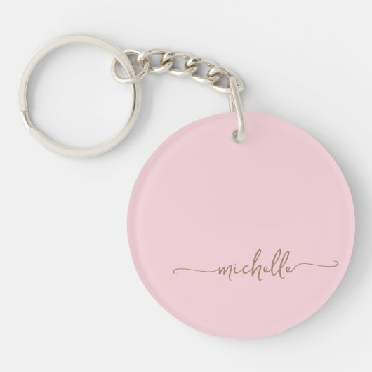 Blush Pink Minimalist Gold Monogram Naam Script Sleutelhanger (Voorkant)