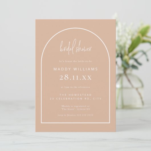 Blush Pink Minimalist Script Arch Vrijgezellenfees Kaart (Staand voorkant)