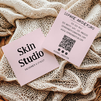 Blush Pink Minimalist Skin Studio Qr Code Vierkante Visitekaartje