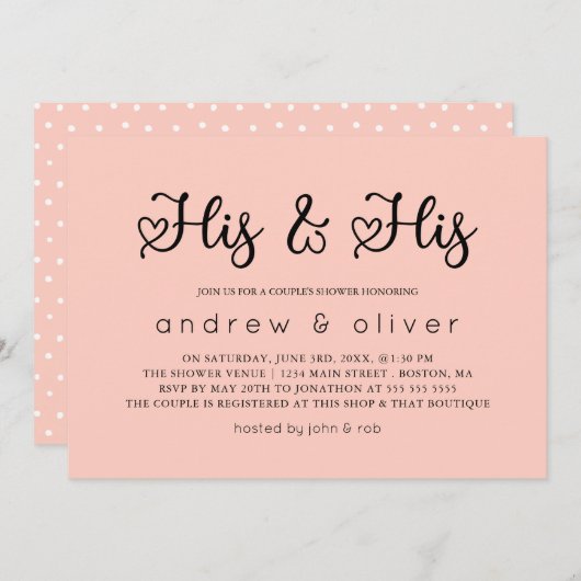 Blush Pink Minimalist Zijne & Zijne Couple's Showe Kaart (Voorkant / Achterkant)