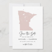 Blush Pink Minnesota Map Minimalist Script Weddens Save The Date (Voorkant)