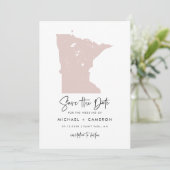 Blush Pink Minnesota Map Minimalist Script Weddens Save The Date (Staand voorkant)