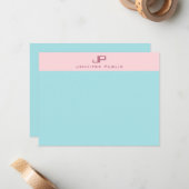 Blush Pink Mint Blue Monogram Simple Elegant Notitiekaartje (Voorkant / Achterkant in situ)