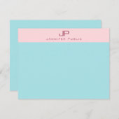 Blush Pink Mint Blue Monogram Simple Elegant Notitiekaartje (Voorkant / Achterkant)