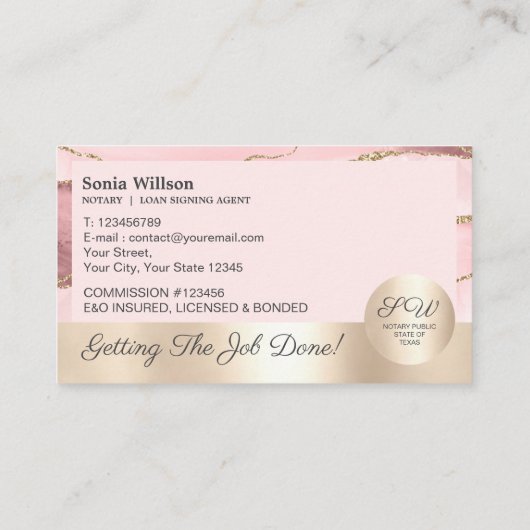 Blush Pink Mobiele Notaris & Ondertekenaar van de Visitekaartje (Achterkant)