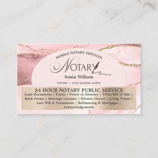 Blush Pink Mobiele Notaris & Ondertekenaar van de Visitekaartje (Voorkant)
