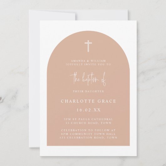 Blush Pink Modern Arch Script Minimalist Baptisme  Kaart (Voorkant)