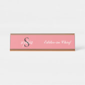 Blush Pink Modern Elegant Monogram Name Script Bureau Naambordje (Voorkant)