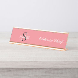 Blush Pink Modern Elegant Monogram Name Script Bureau Naambordje