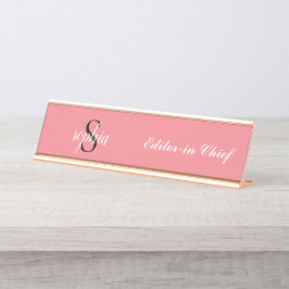 Blush Pink Modern Elegant Monogram Name Script Bureau Naambordje