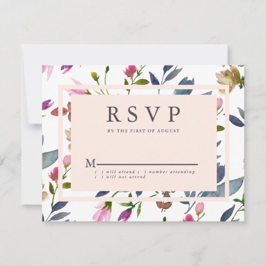 Blush Pink Modern Floral Wedding RSVP Kaart (Voorkant)