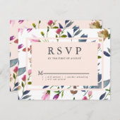 Blush Pink Modern Floral Wedding RSVP Kaart (Voorkant / Achterkant)