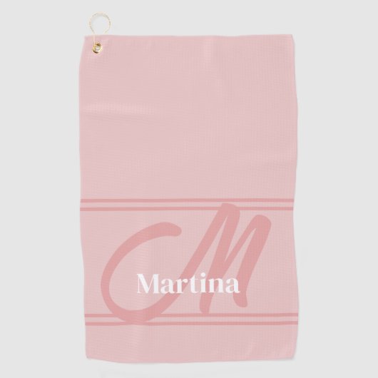 Blush Pink Modern Initialen Naam Golfhanddoek (Voorkant)