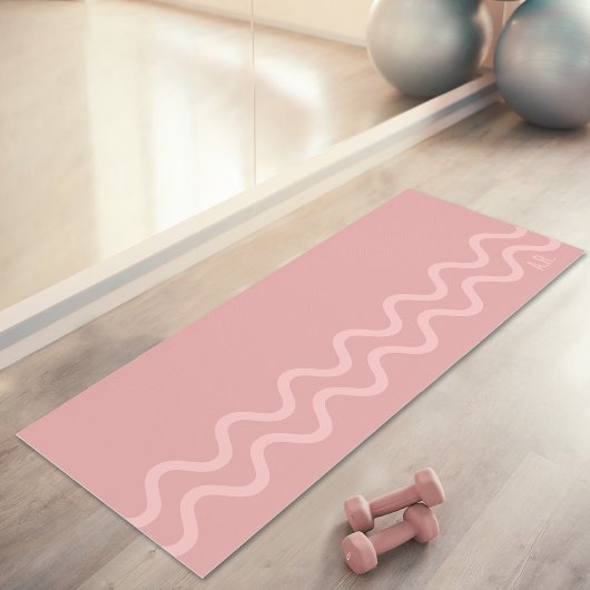 Blush Pink Modern Minimal Wavy Lines With Initials Yogamat