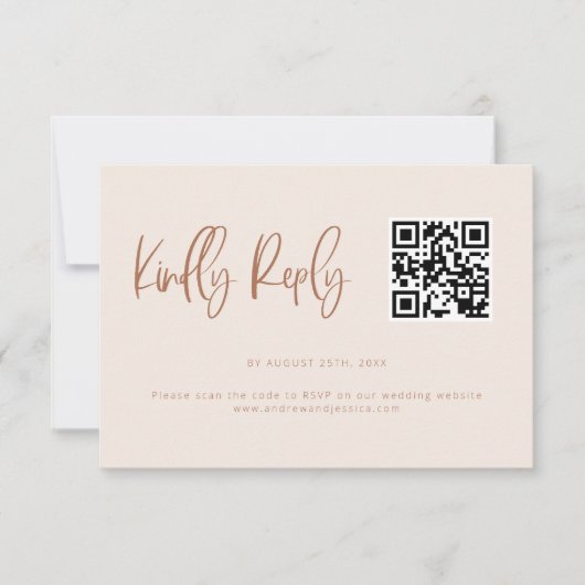 Blush Pink Modern Minimalist Weddenschap QR Code RSVP Kaartje (Voorkant)